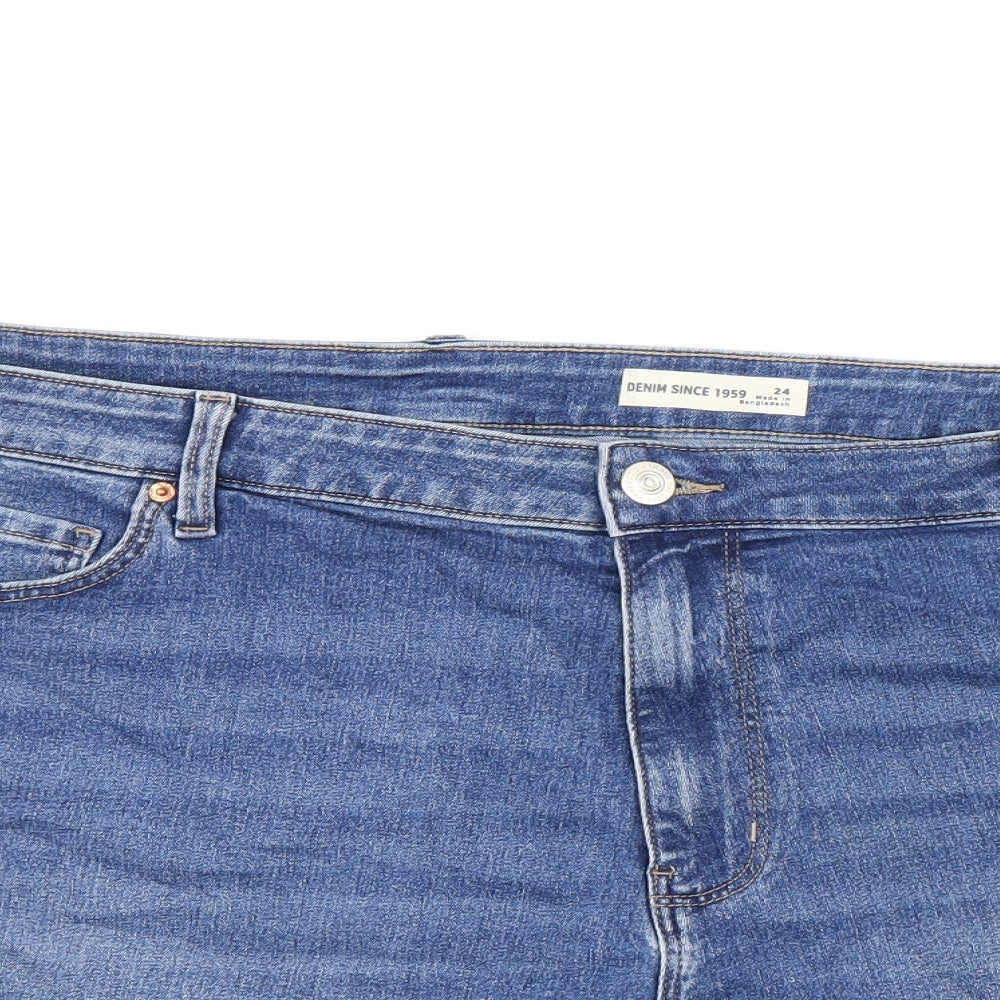 Marks and Spencer Womens Blue Cotton Hot Pants Shorts Size 24 L5.5 in Regular Zip