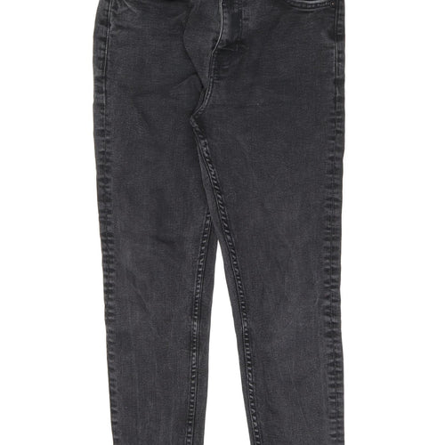 Zara Womens Black Cotton Straight Jeans Size 10 L24 in Regular Zip - Acid Wash Distressing