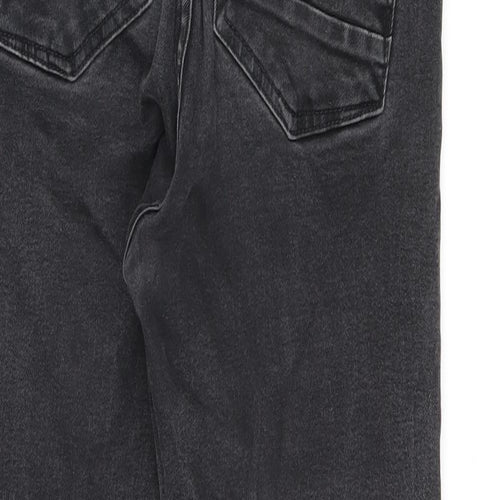 Zara Womens Black Cotton Straight Jeans Size 10 L24 in Regular Zip - Acid Wash Distressing