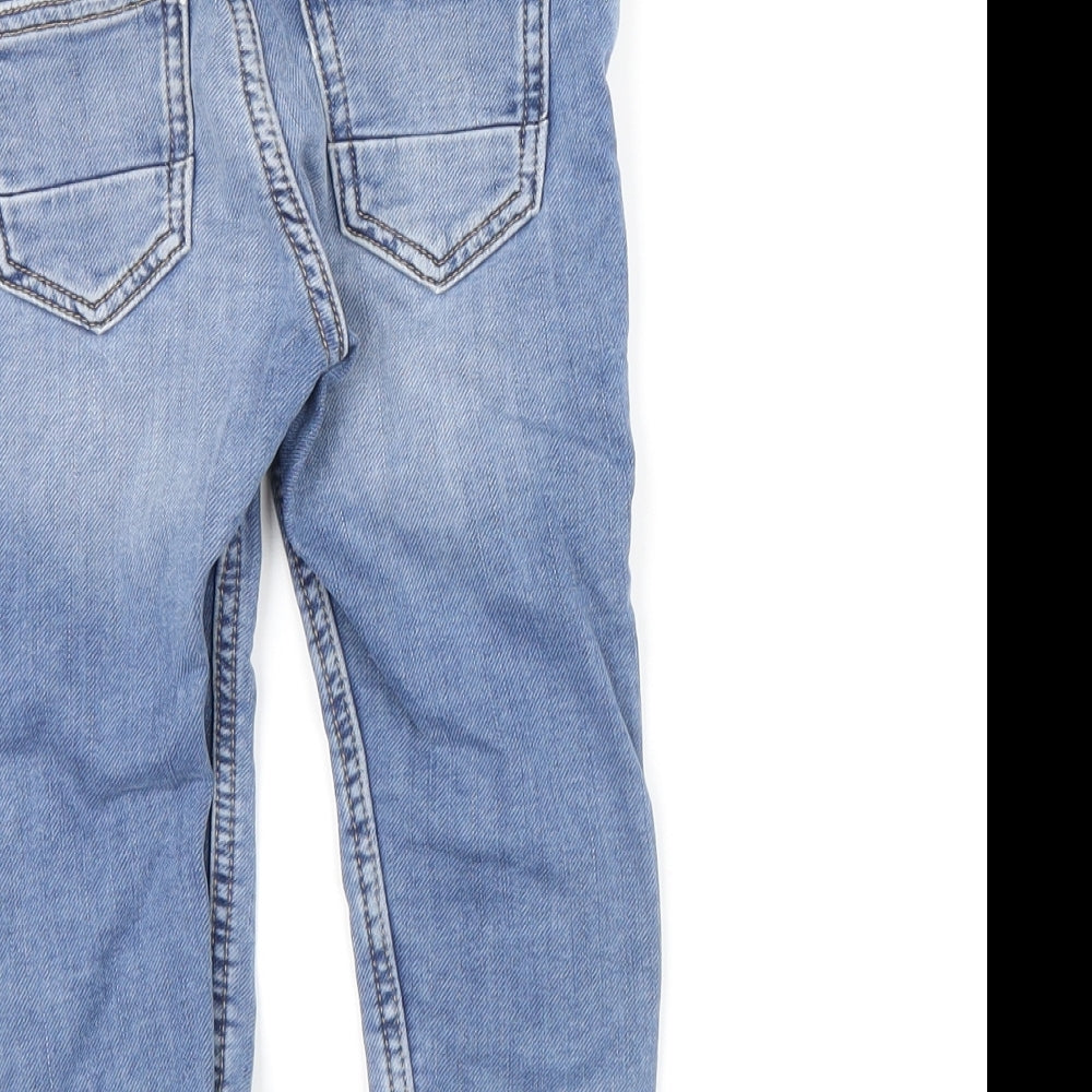 Marks and Spencer Boys Blue Cotton Cropped Jeans Size 2-3 Years Regular Drawstring - Rolled Cuffs