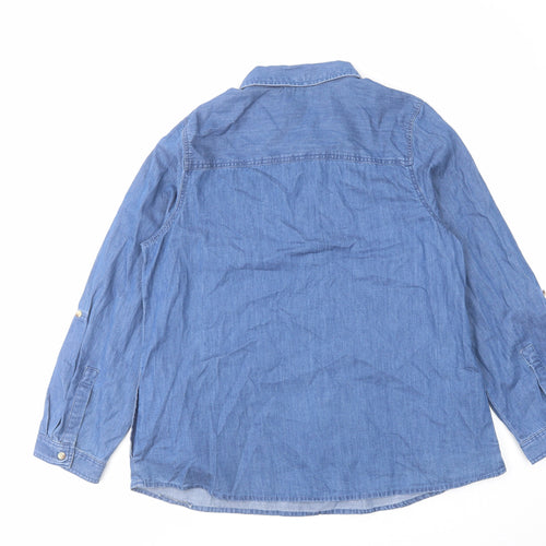 Cotton Traders Womens Blue Cotton Basic Blouse Size 14 Collared