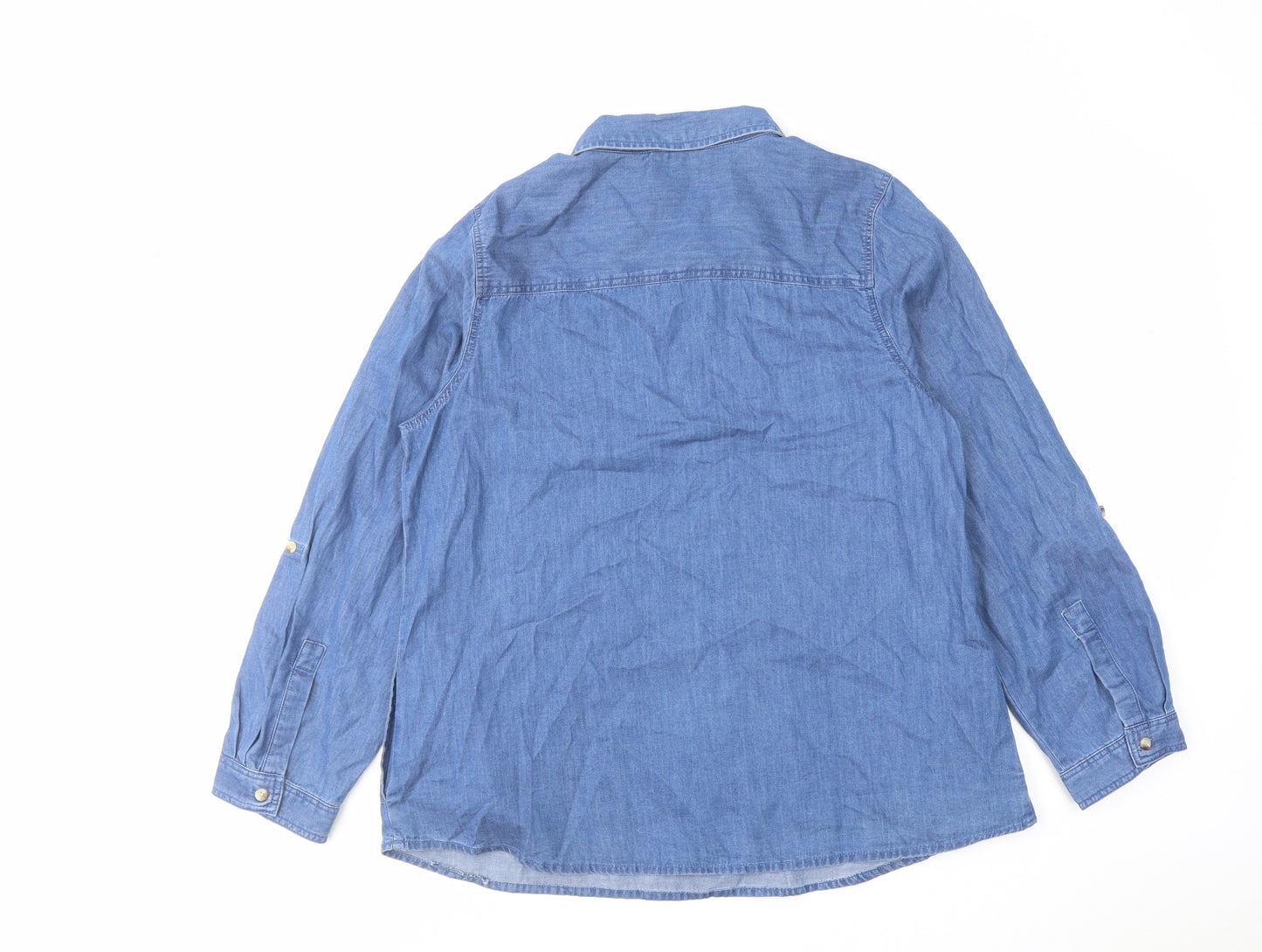Cotton Traders Womens Blue Cotton Basic Blouse Size 14 Collared