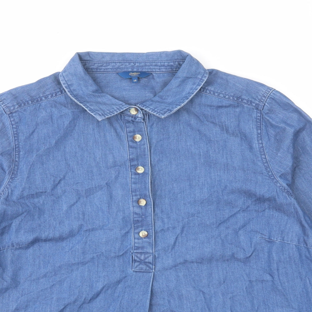 Cotton Traders Womens Blue Cotton Basic Blouse Size 14 Collared