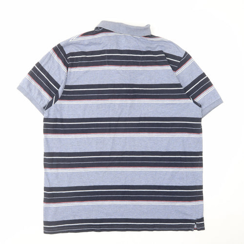 Atlantic Bay Mens Blue Striped Cotton Polo Size M Collared Button