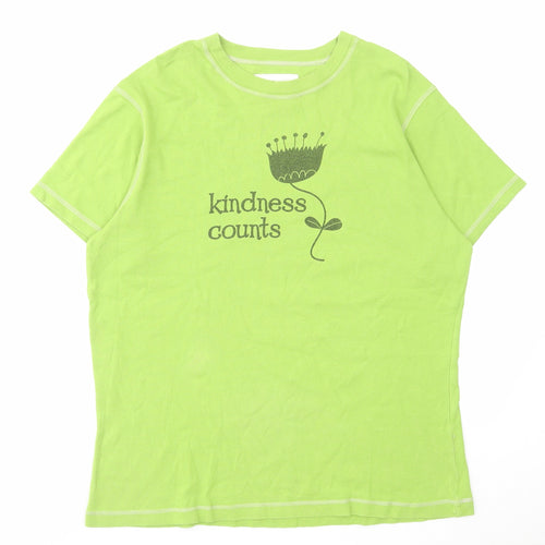 GetNoSweat Womens Green Cotton Basic T-Shirt Size L Round Neck - Kindness Counts