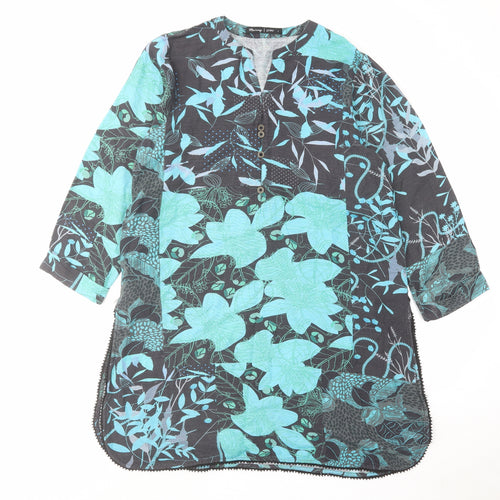 Miss image Womens Blue Geometric Cotton A-Line Size L V-Neck Pullover
