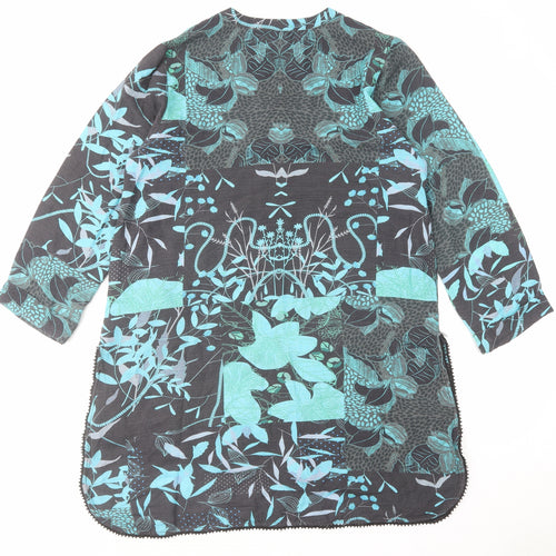 Miss image Womens Blue Geometric Cotton A-Line Size L V-Neck Pullover
