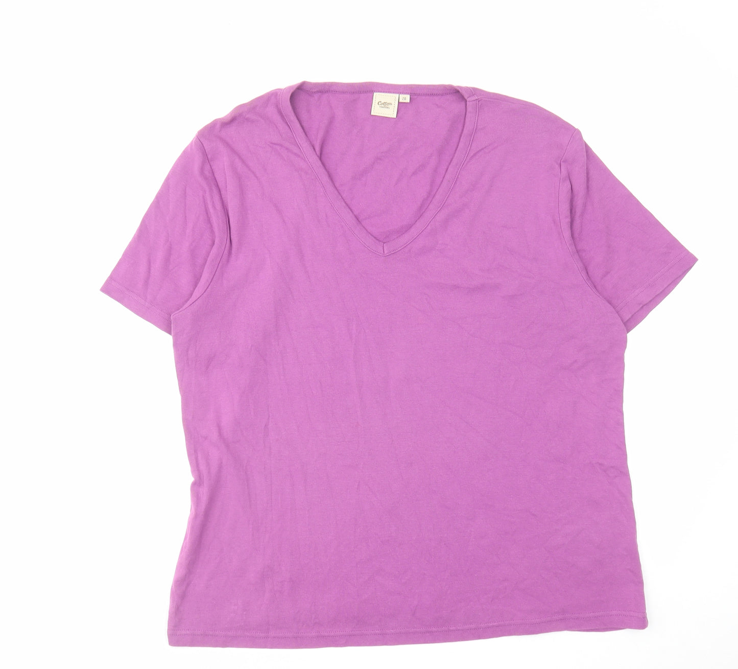 Cotton Traders Womens Pink Cotton Basic T-Shirt Size 20 V-Neck