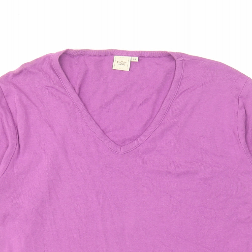 Cotton Traders Womens Pink Cotton Basic T-Shirt Size 20 V-Neck