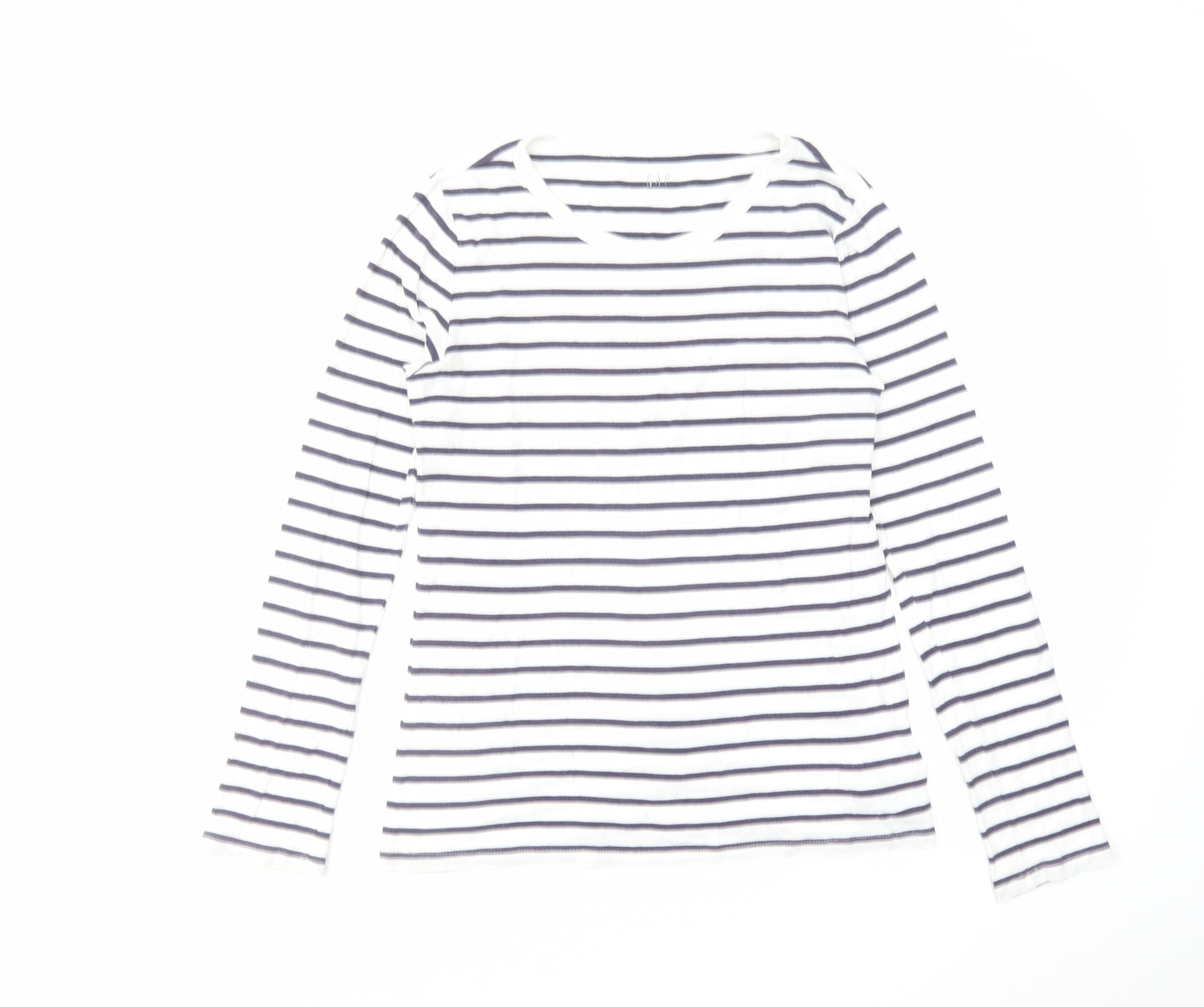 Gap Womens White Striped Cotton Basic T-Shirt Size S Round Neck