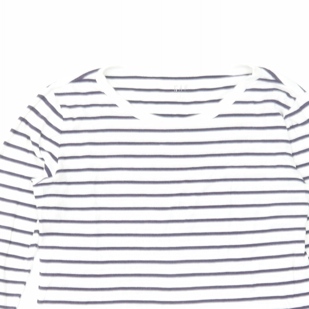 Gap Womens White Striped Cotton Basic T-Shirt Size S Round Neck