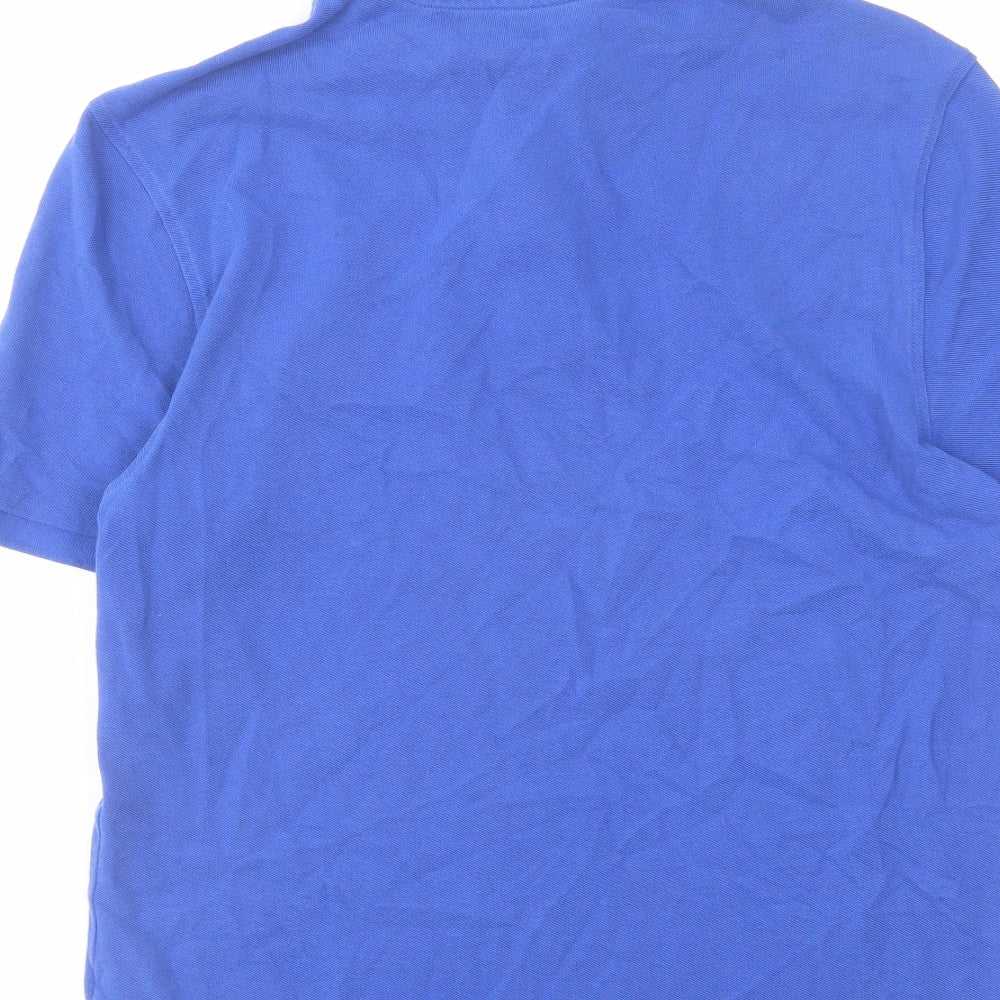 Marks and Spencer Mens Blue Cotton Polo Size M Collared Button