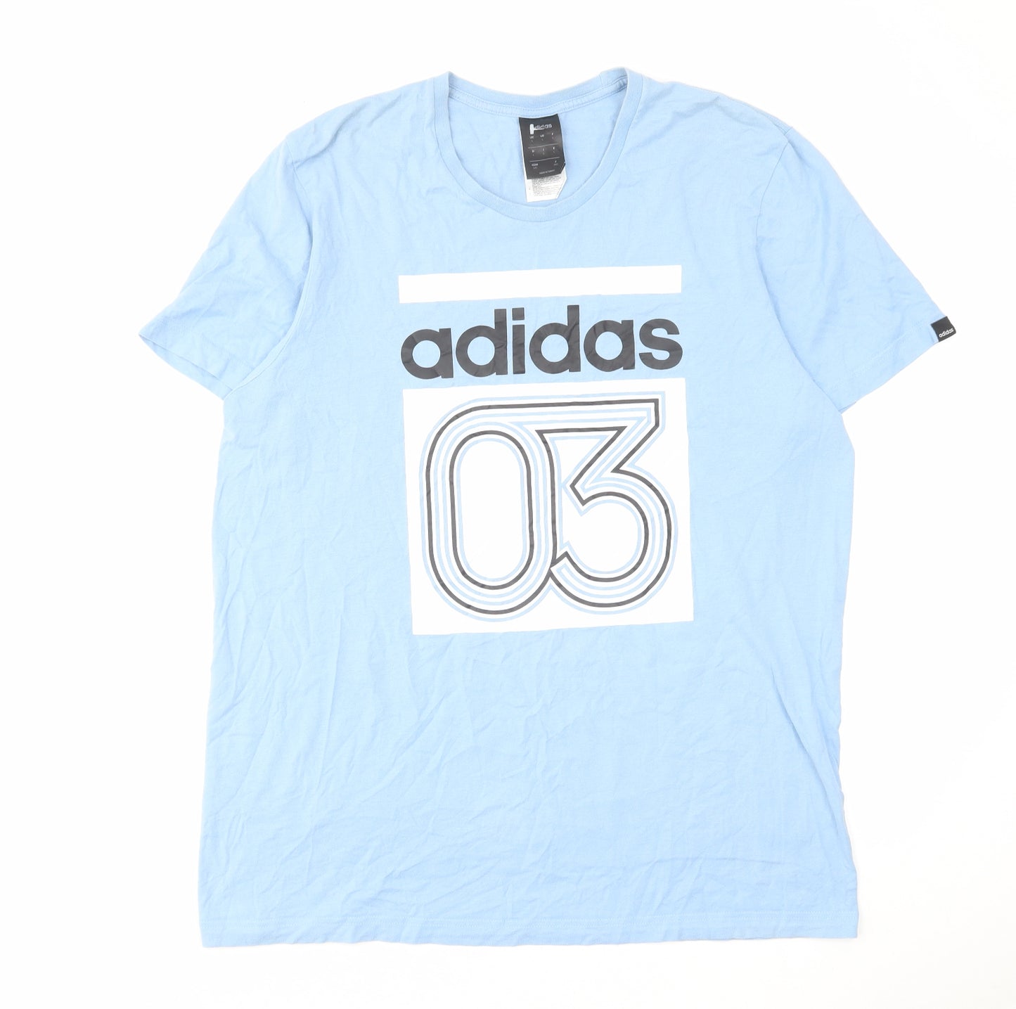 adidas Mens Blue Cotton T-Shirt Size L Crew Neck