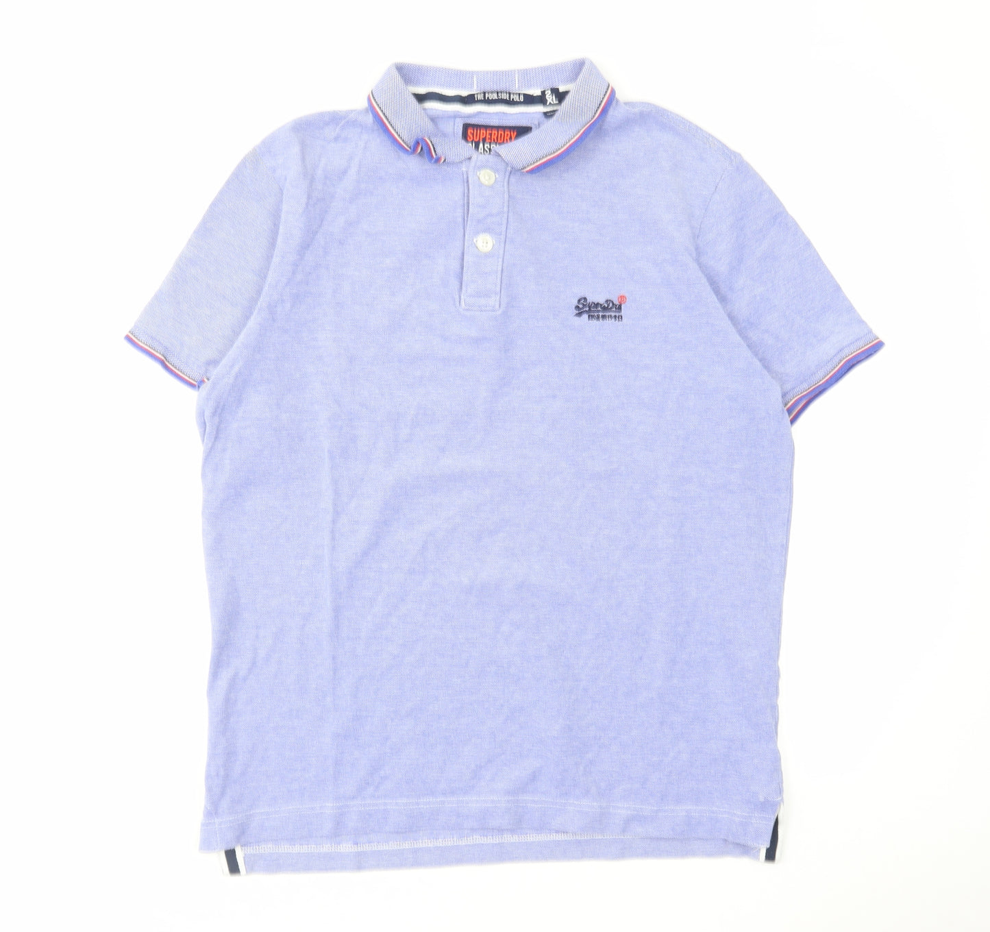 Superdry Mens Blue Cotton Polo Size 2XL Collared Button