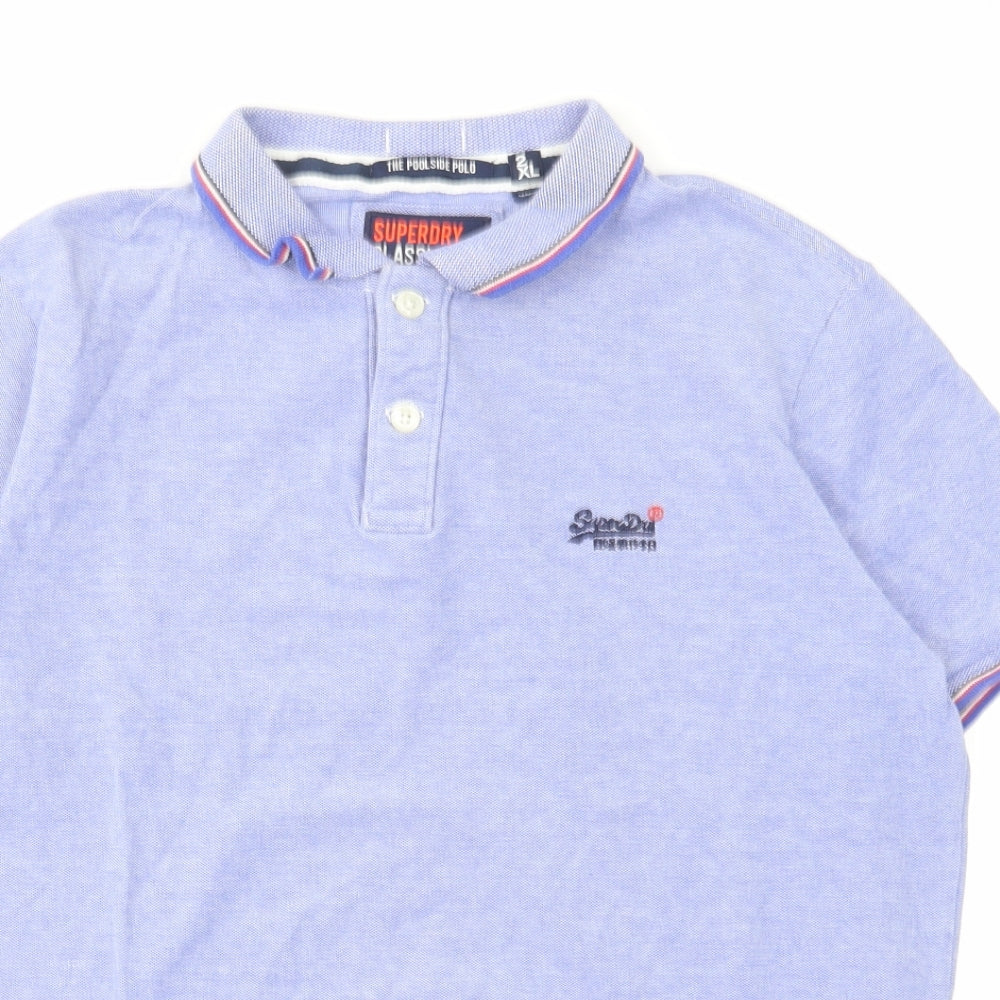 Superdry Mens Blue Cotton Polo Size 2XL Collared Button
