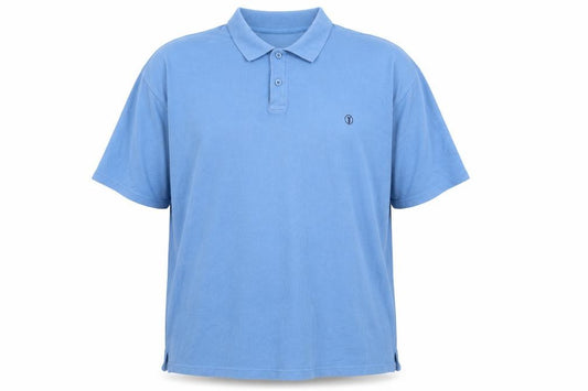 Front view of The Golf Co men’s blue cotton polo, size XL, collared button