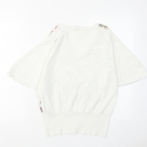 Oasis Womens White V-Neck Floral Viscose Pullover Jumper Size S