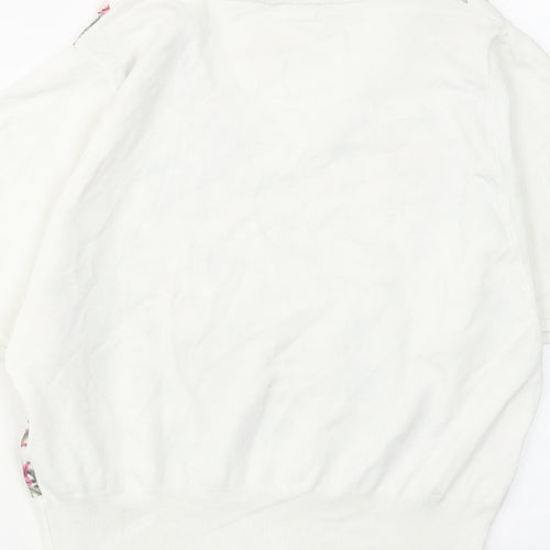 Oasis Womens White V-Neck Floral Viscose Pullover Jumper Size S