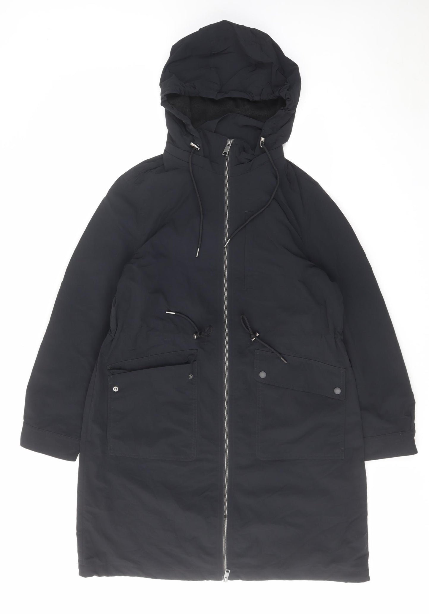 Marks and Spencer Womens Black Parka Coat Size 14 Zip