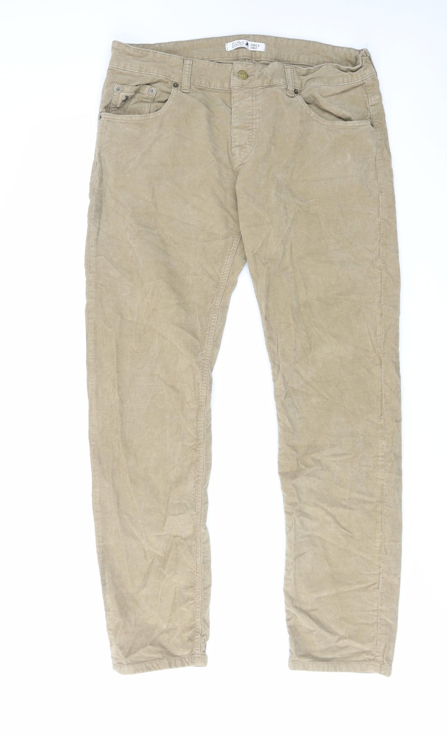 Lois Mens Beige Cotton Trousers Size 34 in L32 in Regular Zip