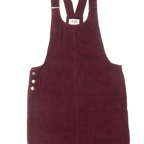 Denim & Co. Womens Red Cotton Pinafore/Dungaree Dress Size 10 Scoop Neck Button