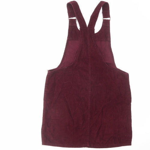Denim & Co. Womens Red Cotton Pinafore/Dungaree Dress Size 10 Scoop Neck Button