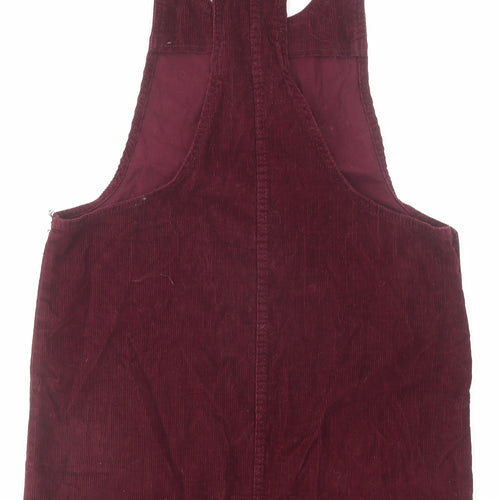 Denim & Co. Womens Red Cotton Pinafore/Dungaree Dress Size 10 Scoop Neck Button