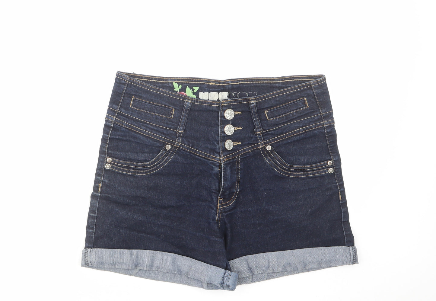 New Look Womens Blue Cotton Hot Pants Shorts Size 12 L4 in Regular Zip