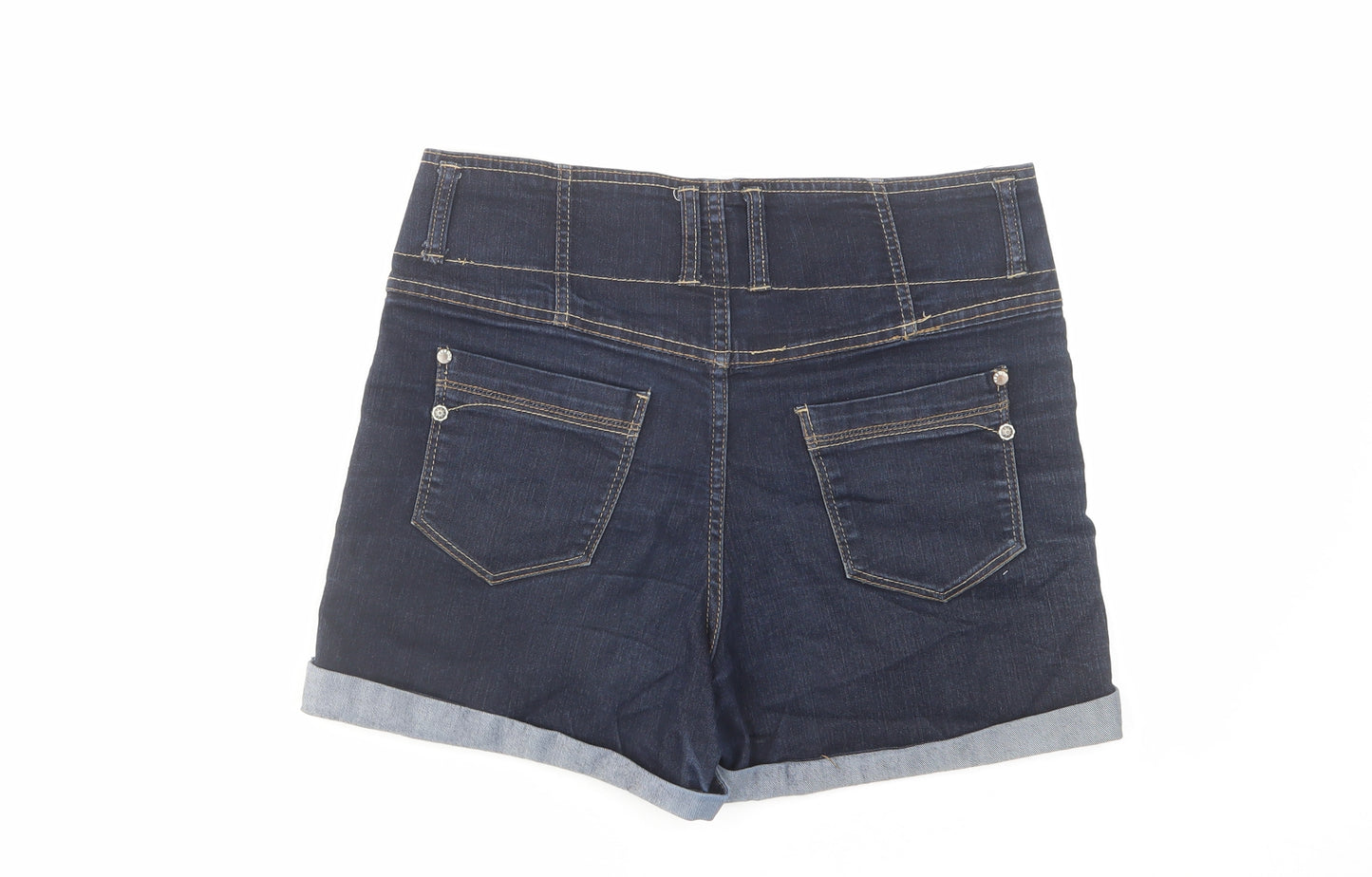 New Look Womens Blue Cotton Hot Pants Shorts Size 12 L4 in Regular Zip