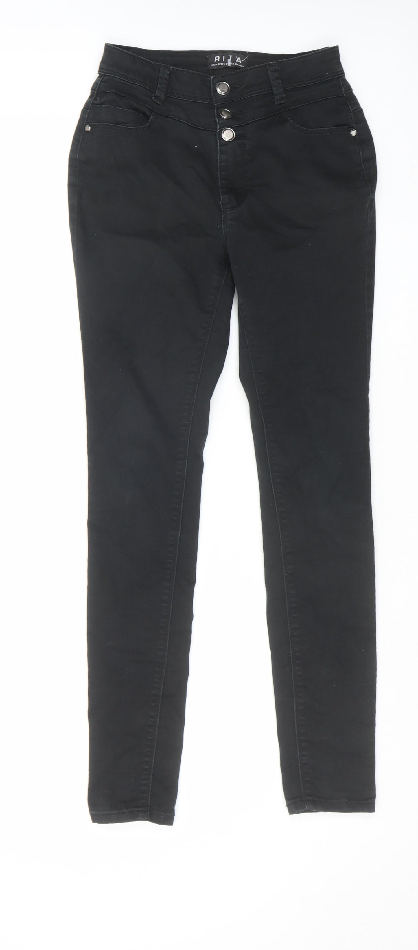 Peacocks Womens Black Cotton Straight Jeans Size 8 L29 in Regular Zip