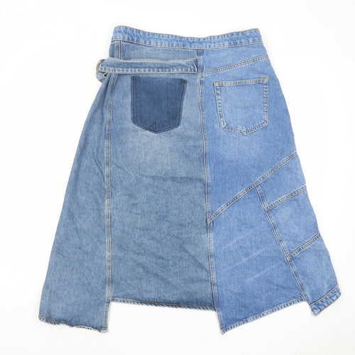 Zara Womens Blue Cotton Swing Skirt Size L Button