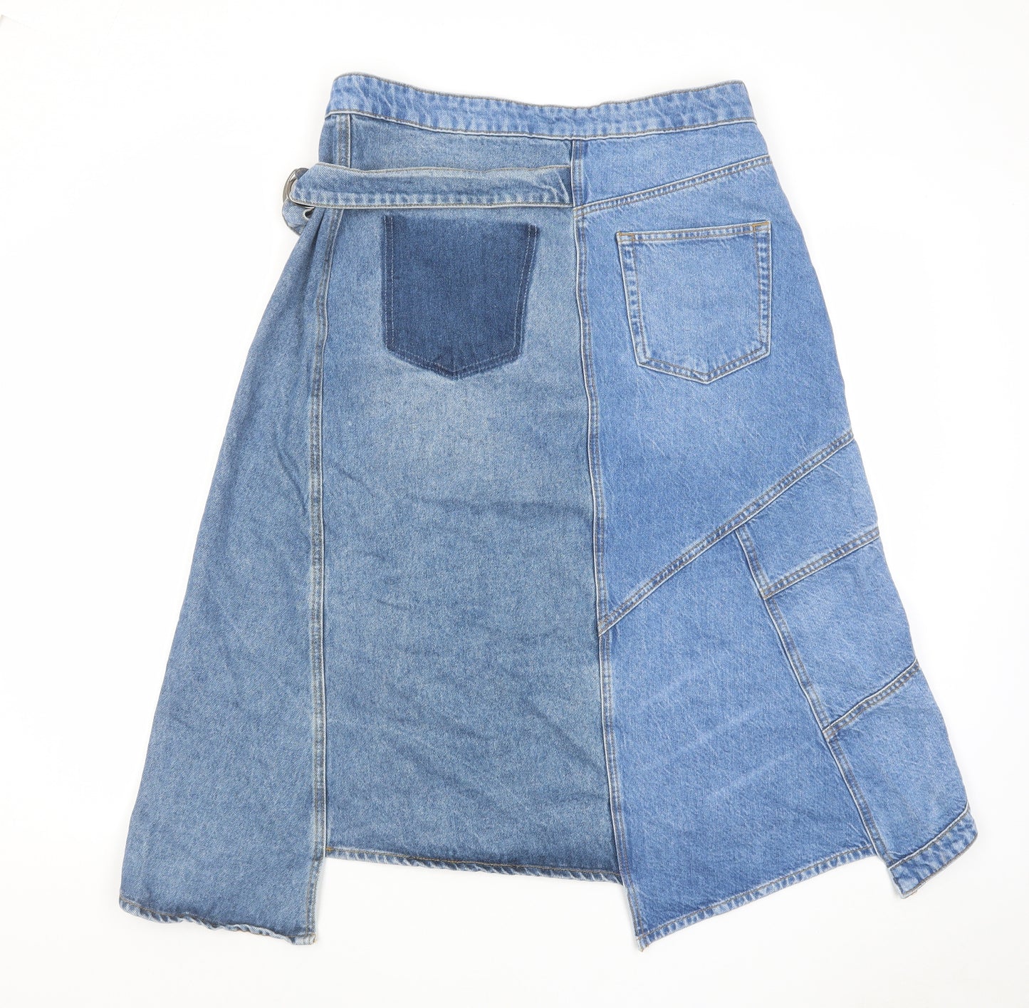 Zara Womens Blue Cotton Swing Skirt Size L Button