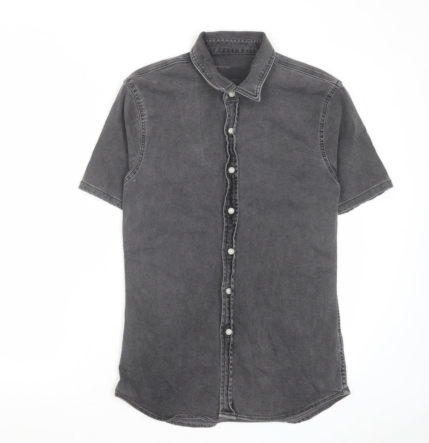 Topman Mens Grey Cotton Button-Up Size M Collared Button