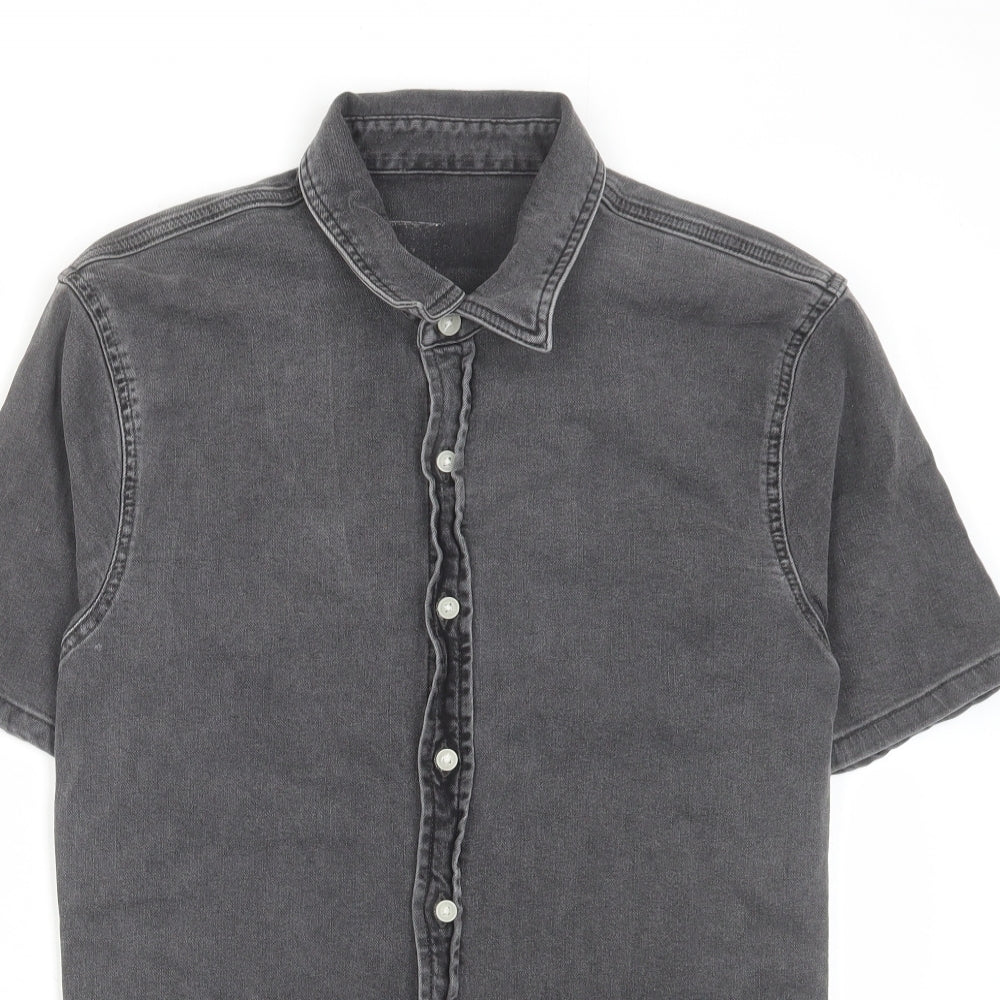 Topman Mens Grey Cotton Button-Up Size M Collared Button