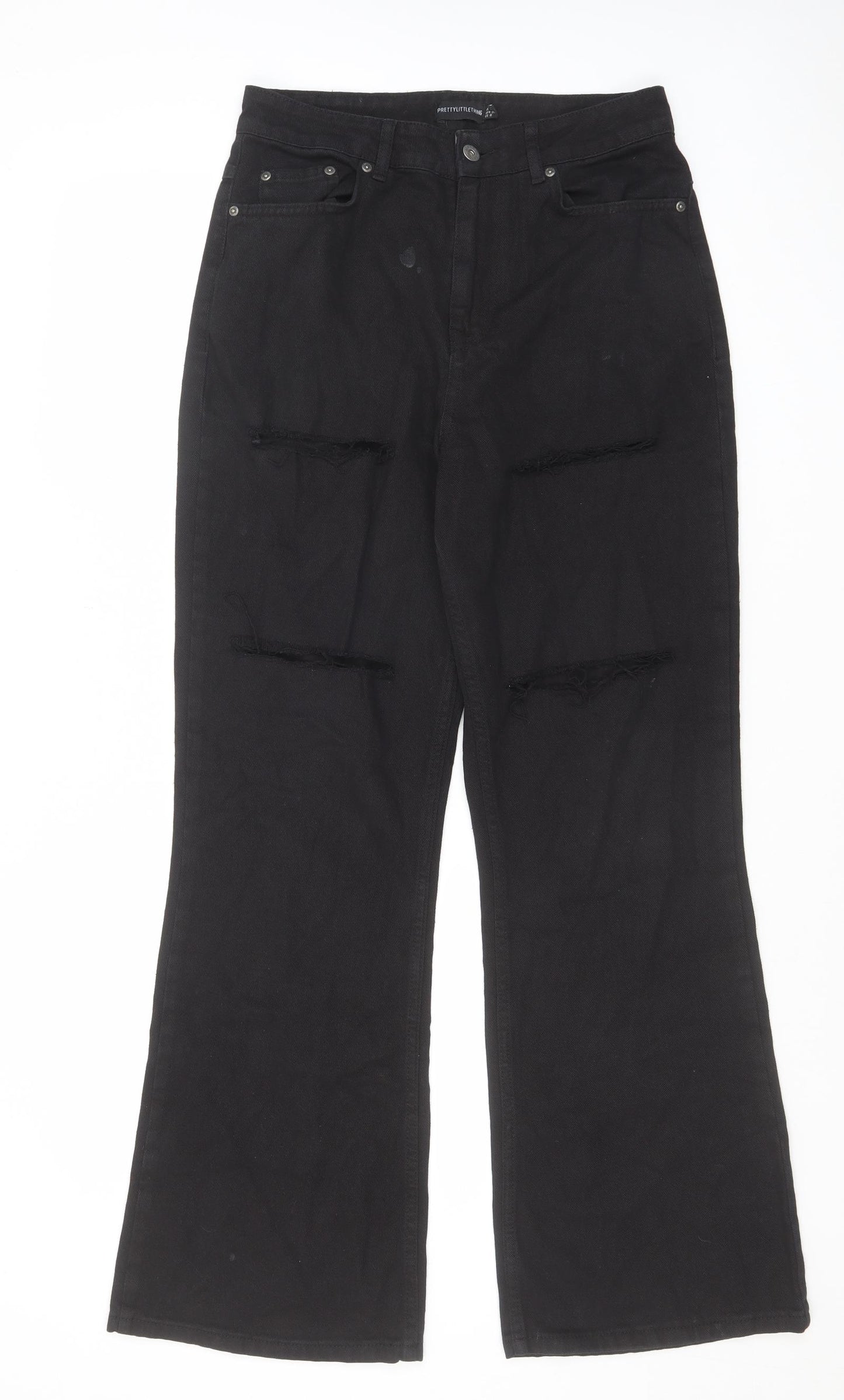 PRETTYLITTLETHING Womens Black Cotton Flared Jeans Size 10 L32 in Regular Zip