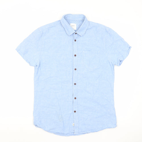 Burton Mens Blue Cotton Button-Up Size M Collared Button