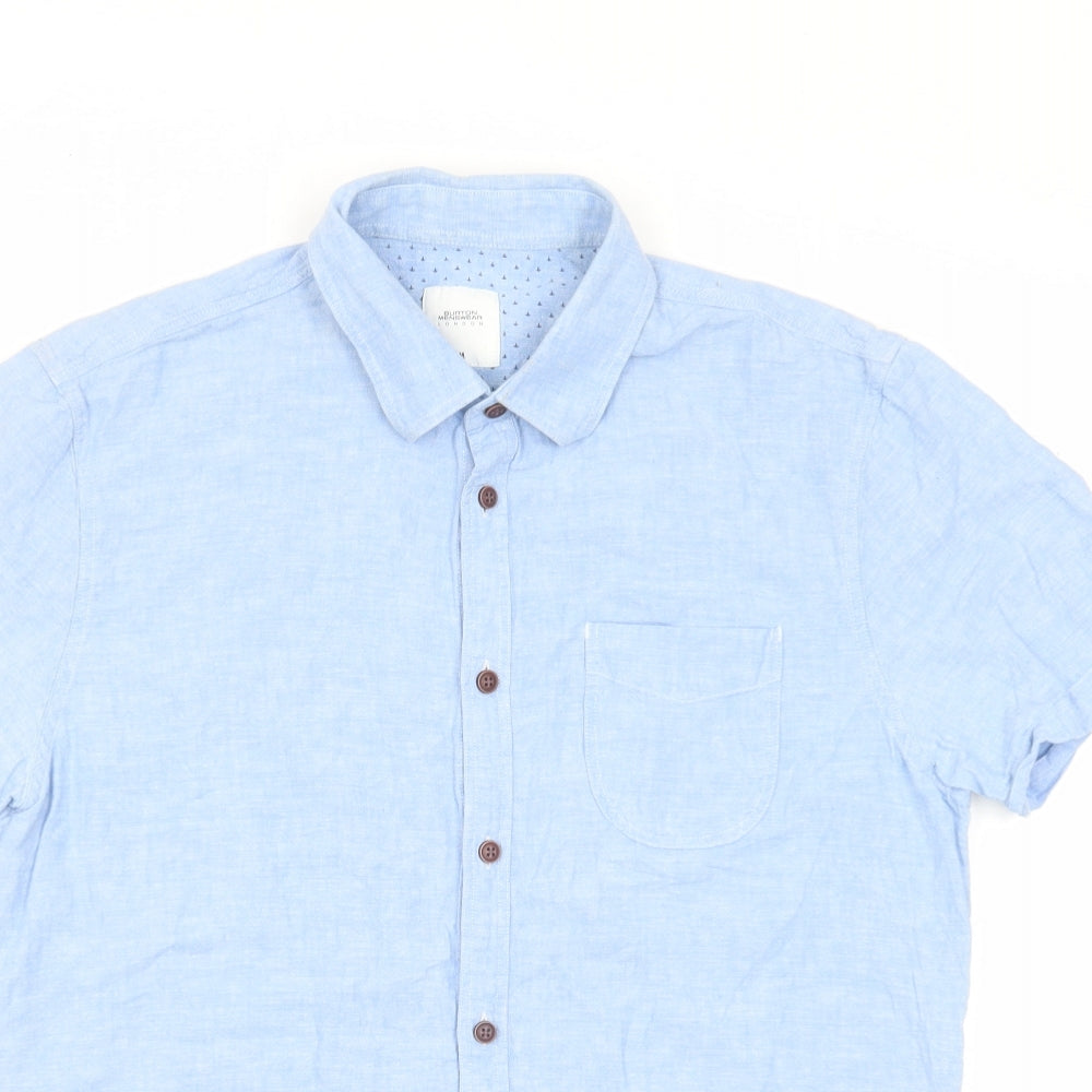 Burton Mens Blue Cotton Button-Up Size M Collared Button