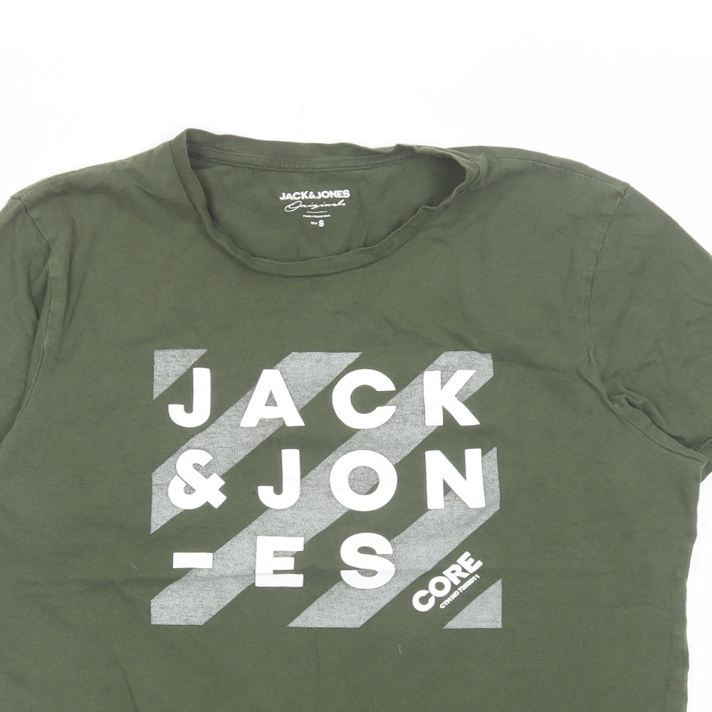 JACK & JONES Mens Green Cotton T-Shirt Size S Crew Neck