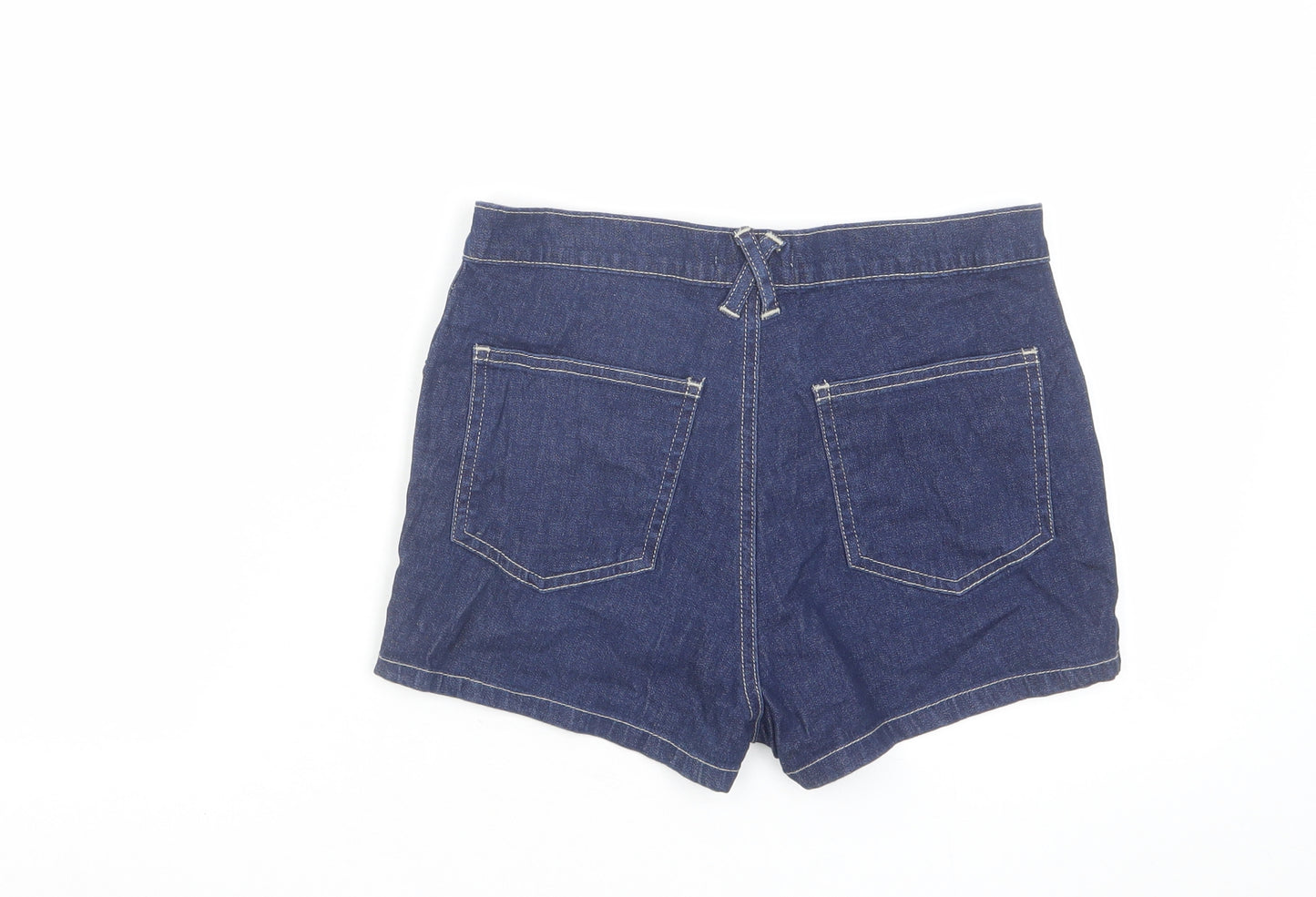 Miss Selfridge Womens Blue Cotton Hot Pants Shorts Size 12 Regular Zip