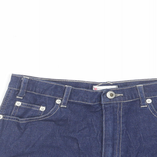 Miss Selfridge Womens Blue Cotton Hot Pants Shorts Size 12 Regular Zip