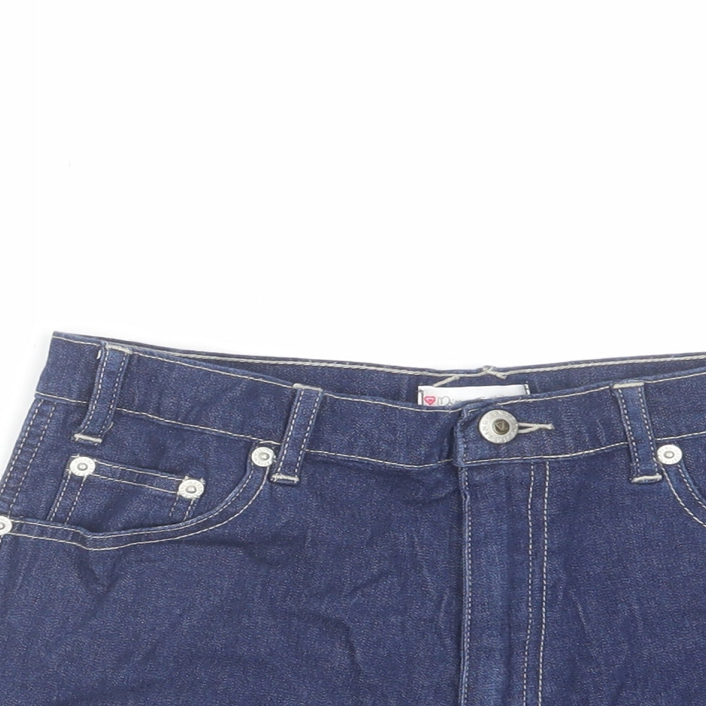 Miss Selfridge Womens Blue Cotton Hot Pants Shorts Size 12 Regular Zip