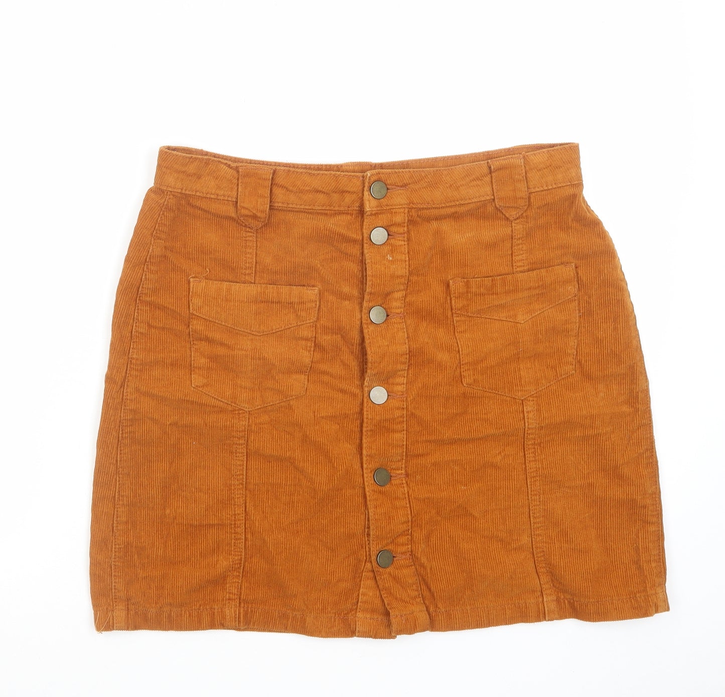 TU Womens Brown Cotton A-Line Skirt Size 10 Button