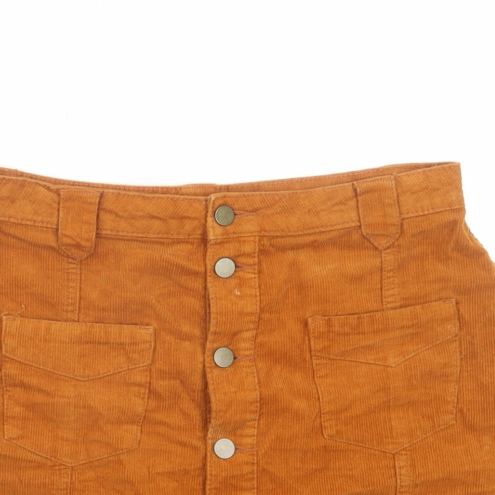 TU Womens Brown Cotton A-Line Skirt Size 10 Button
