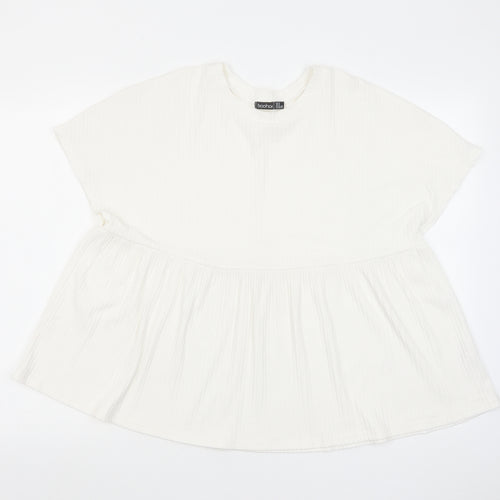 Boohoo Womens White Polyester Basic T-Shirt Size 8 Round Neck