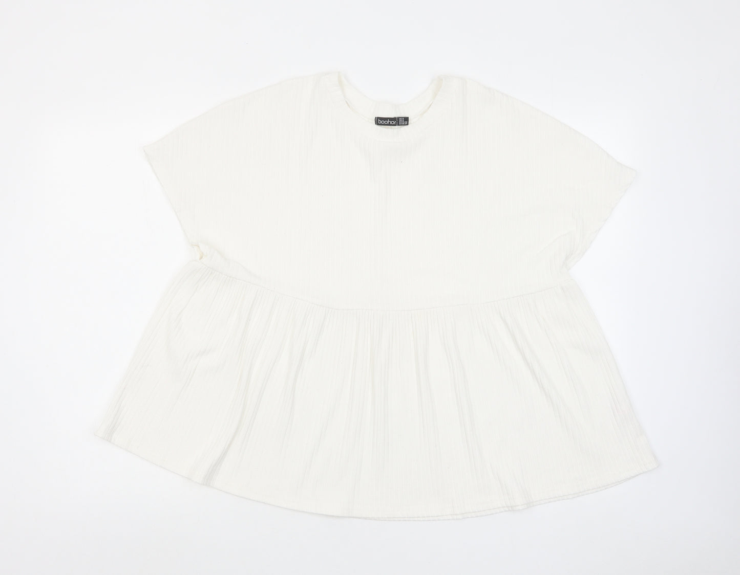 Boohoo Womens White Polyester Basic T-Shirt Size 8 Round Neck