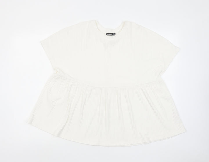 Boohoo Womens White Polyester Basic T-Shirt Size 8 Round Neck