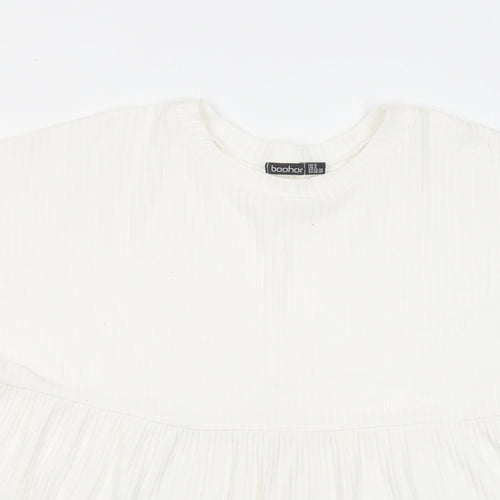 Boohoo Womens White Polyester Basic T-Shirt Size 8 Round Neck