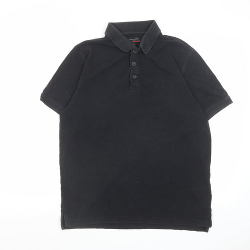 Pierre Cardin Mens Black Cotton Polo Size L Collared Button