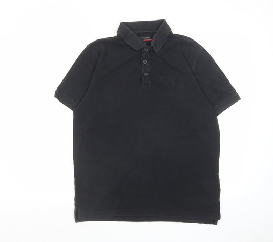 Pierre Cardin Mens Black Cotton Polo Size L Collared Button