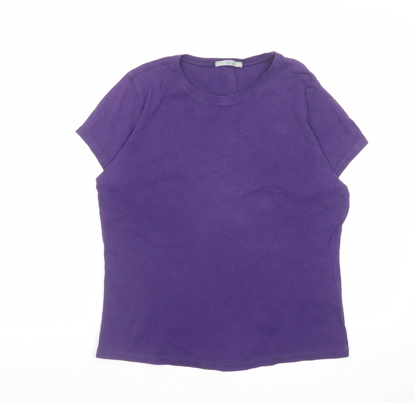 Marks and Spencer Womens Purple Cotton Basic T-Shirt Size 16 Round Neck